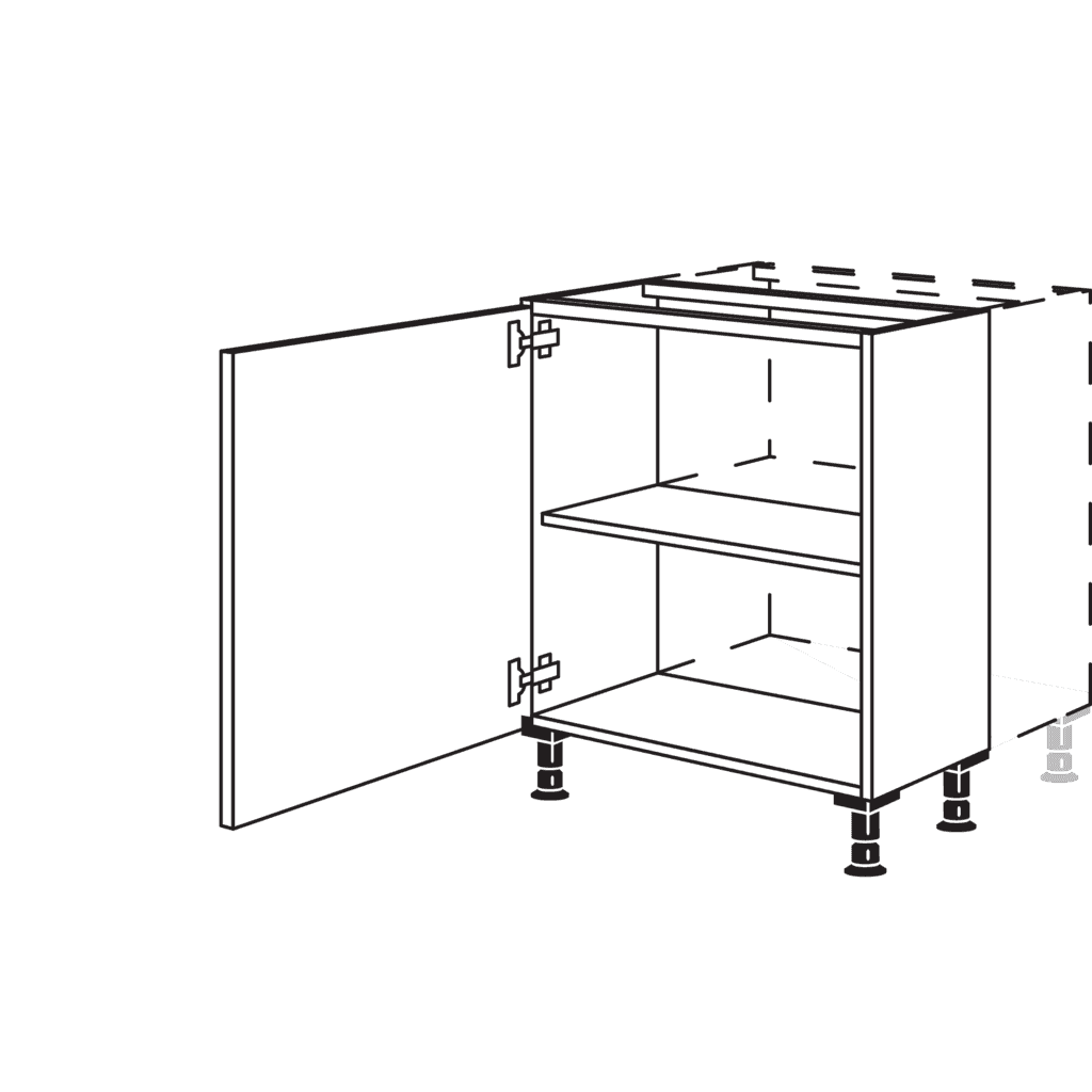 Depth reduction on
base cabinets
to side depth 461 mm