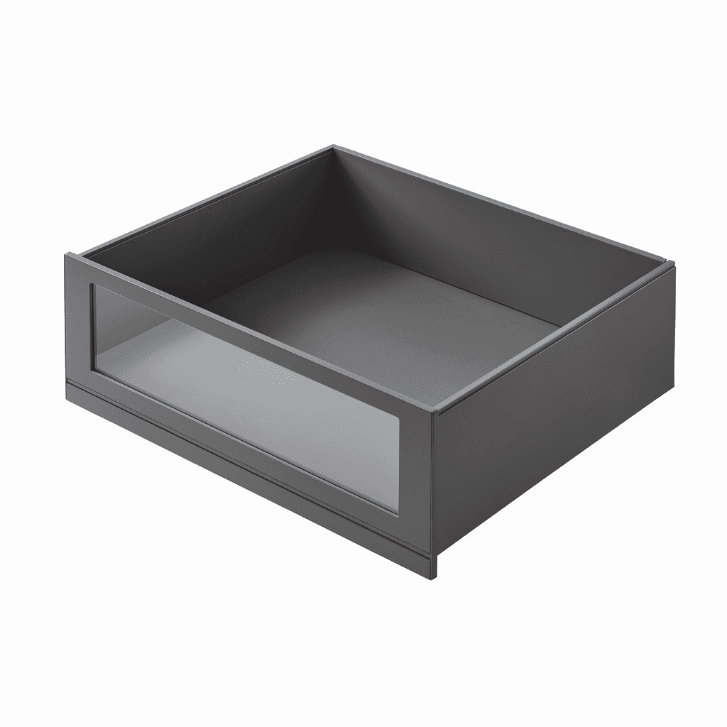 Innenauszug BOX mit Design-
Blende mit Glaseinsatz in
Grauglas