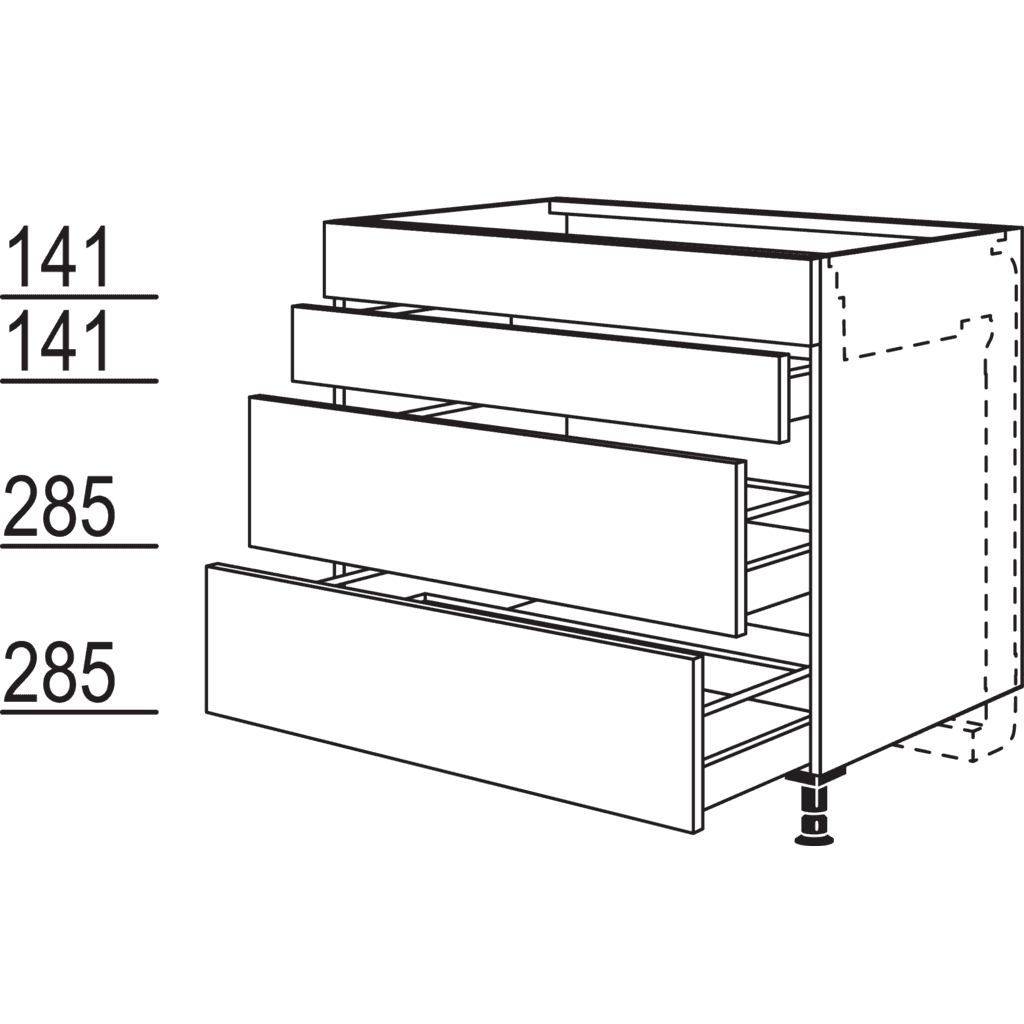 Maxi-Kochstellenschrank für
Kochfeldabzug