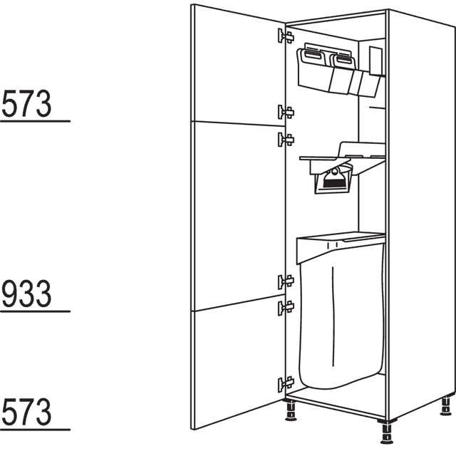 Tall cabinet with
Laundry-Area organization system