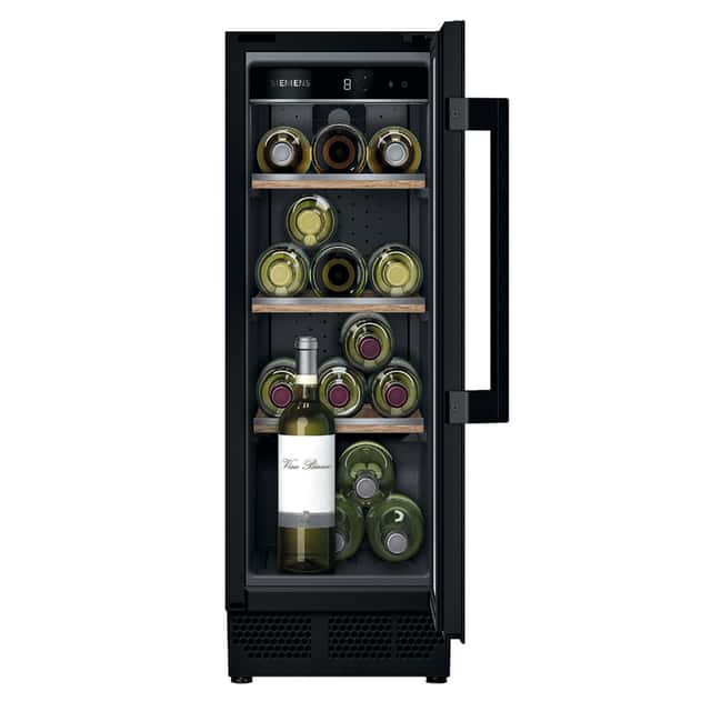 SIEMENS Weinkühlschrank
KU20WVHF0 mit Glastür, 300 mm
breit Schwarz