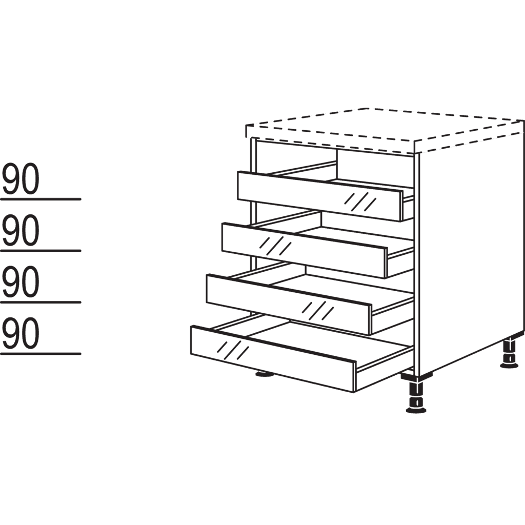 Unterschrank mit
Tablarauszügen