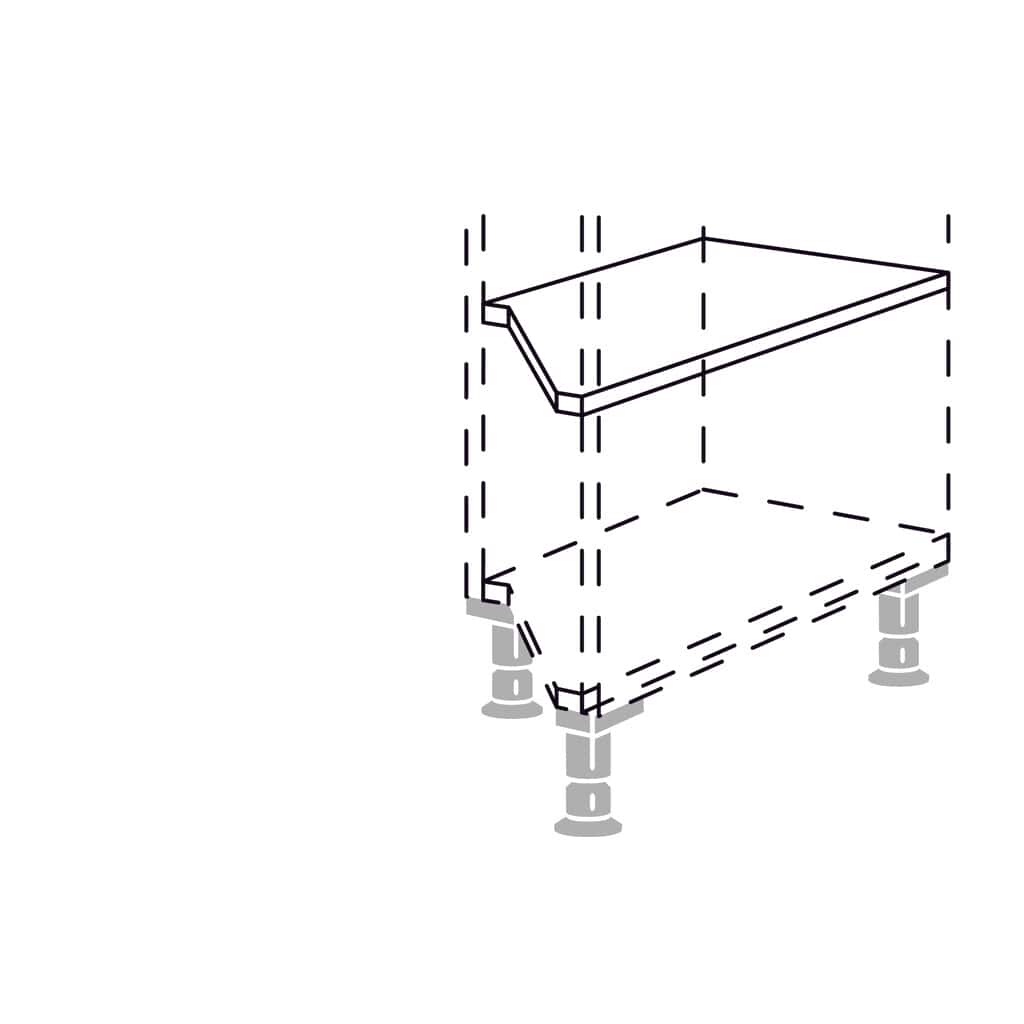 Einlegeboden für diagonal Z-
förmig abgeschrägte Unter- und
Hochschränke
