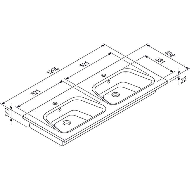 DISEGNO CERAMICA:
Möbelwaschtisch LAVABO BLOB
1200 2 V mit 2 Becken, - 1