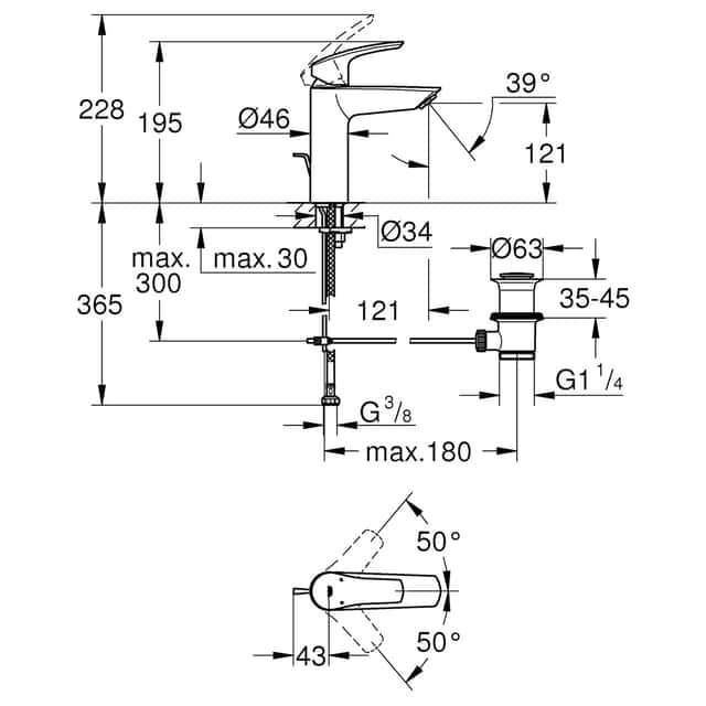 GROHE: Waschtisch-
Einhandmischer EUROSMART M,
Hochdruck, verchromt - 1