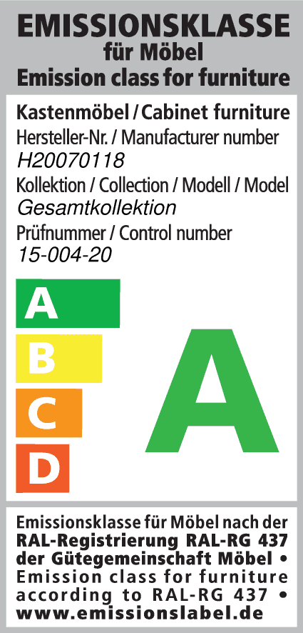 Nobilia kitchen furniture has been awarded the emissions label of the German Furniture Quality Association with the best emissions class!