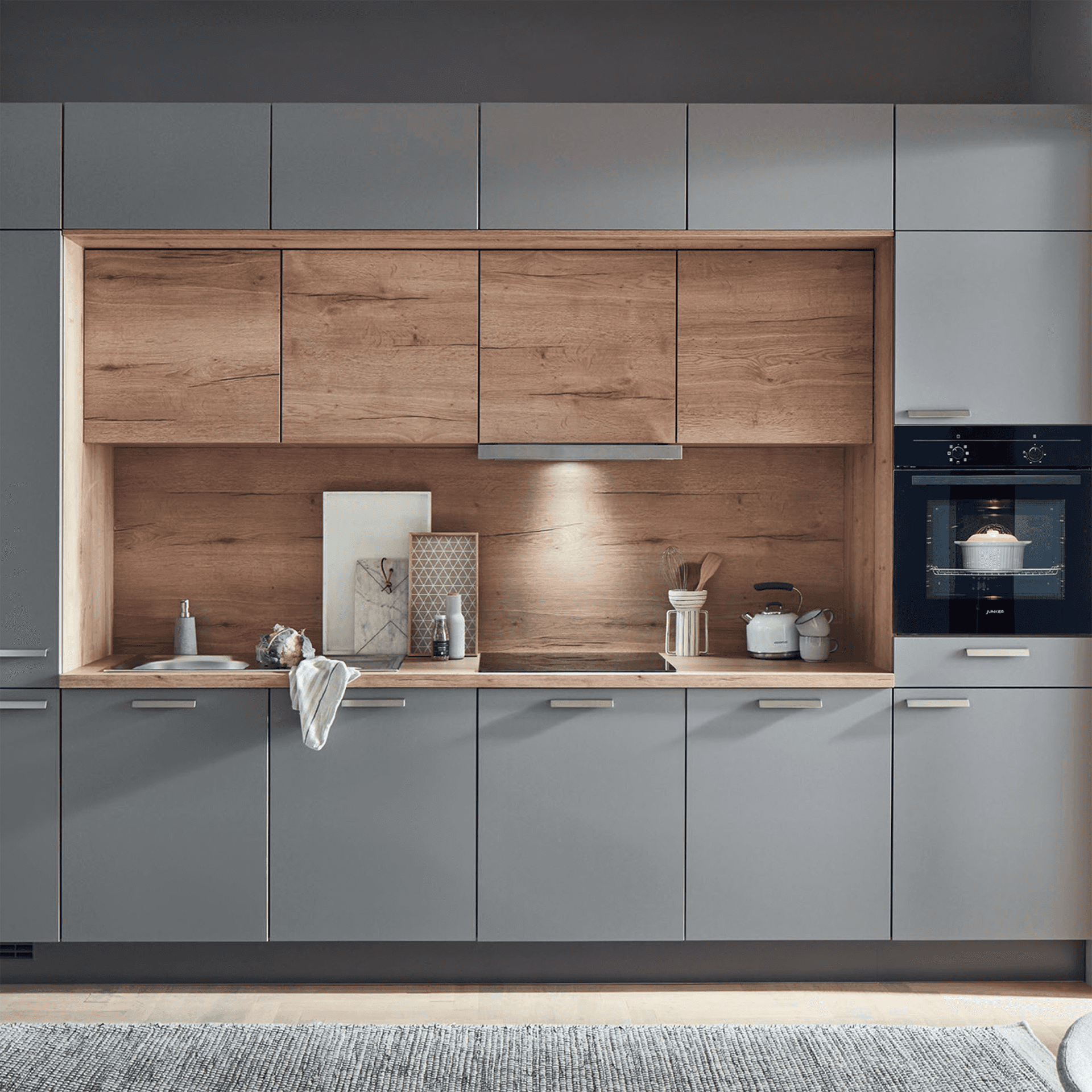 Nobilia overhead cabinets with extra depth and wall cabinets