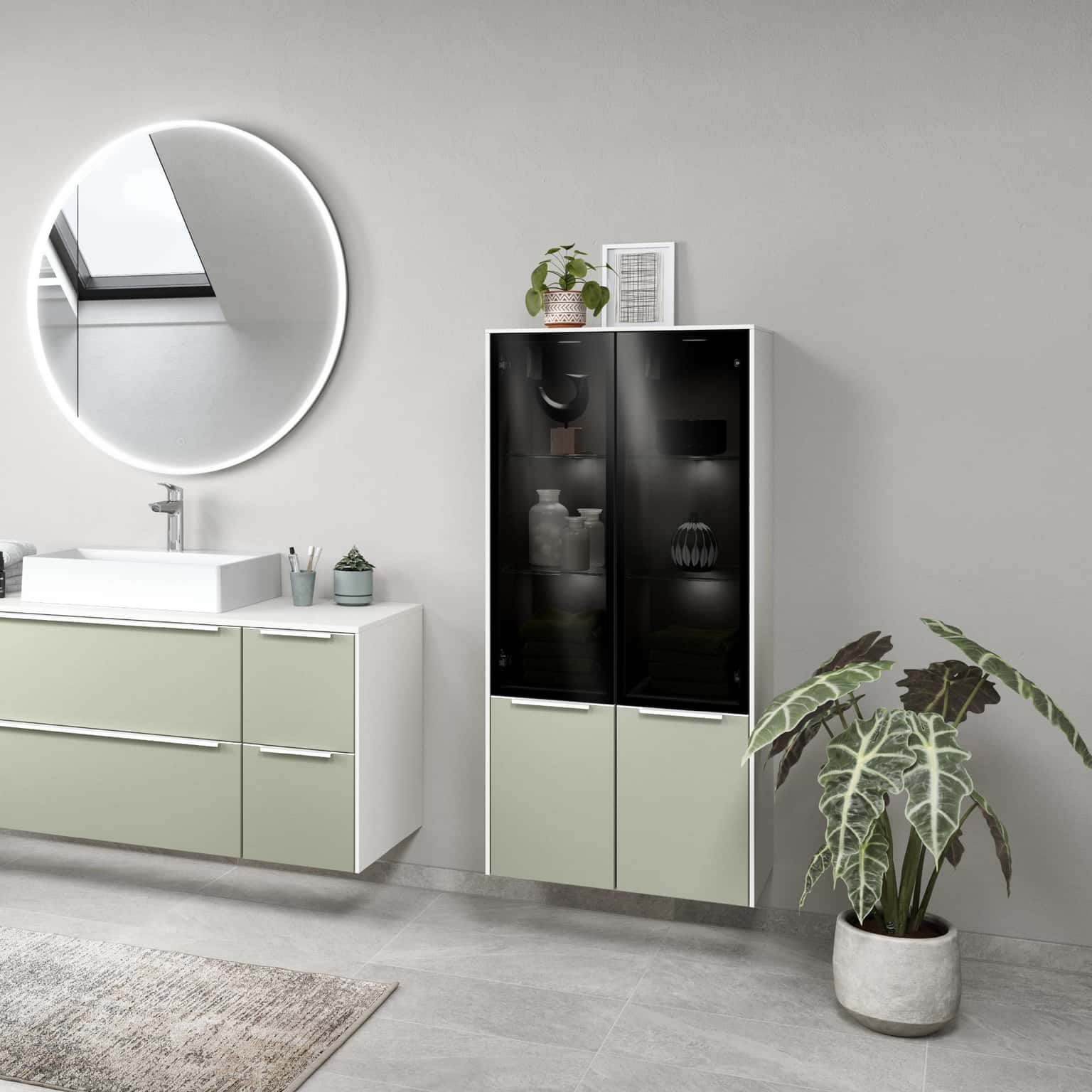 Bad Midischrank Flat mit schwarzem Glas