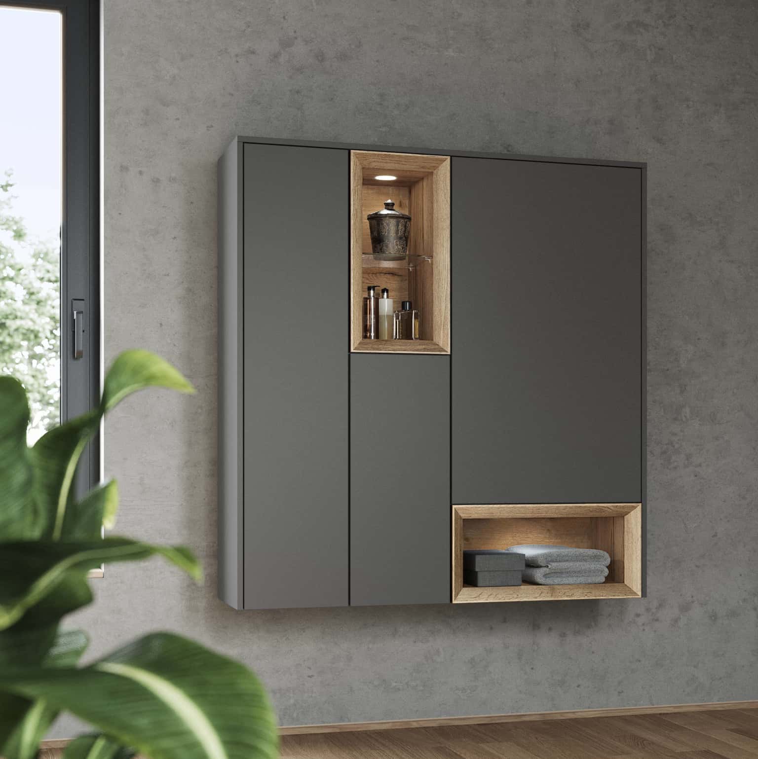 Bad Midischrank von Nobilia mit Lack, Schiefergrau Premium matt Fronten