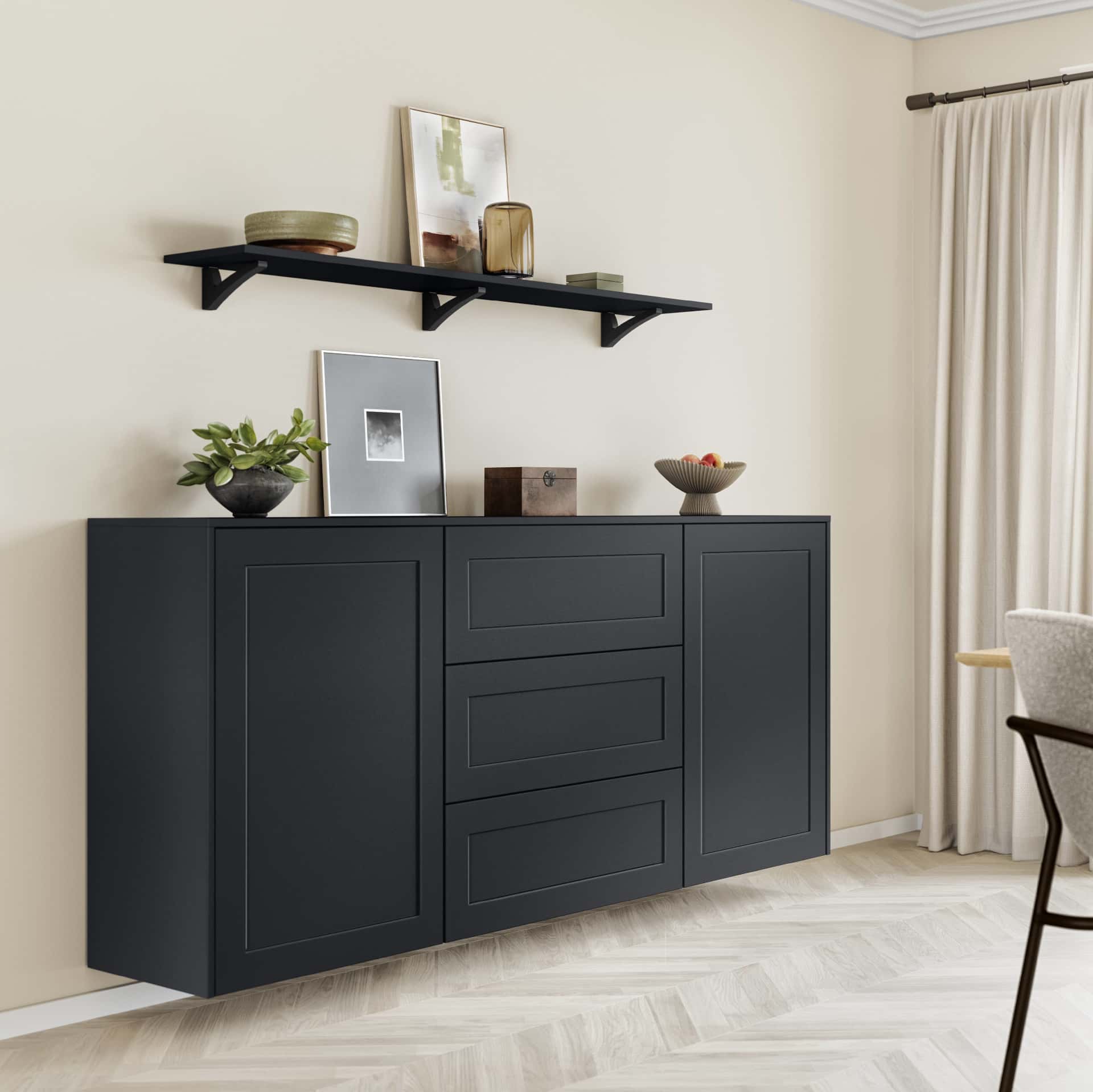 Nobilia Nordic Sideboard in Lack, Schwarz Perfect matt