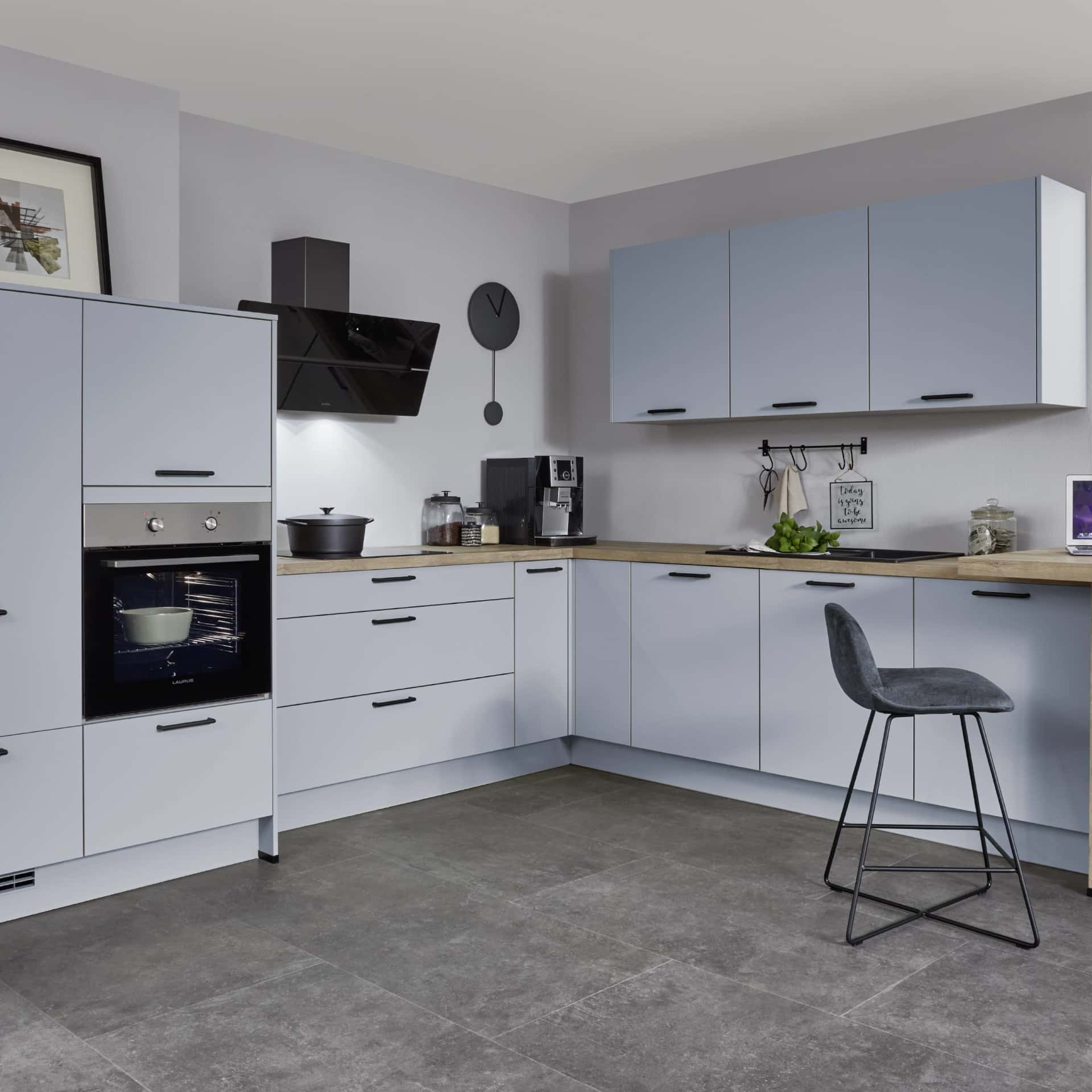 Nobilia Eckschrank in Lack, Sky Premium matt mit Arbeitsplatte kombinieren