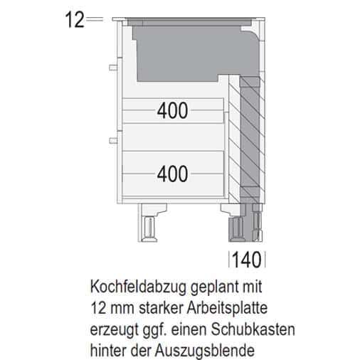 Nobilia Kochfeldabzug mit Arbeitsplatte in 1,2 cm Stärke mit Schubkasten