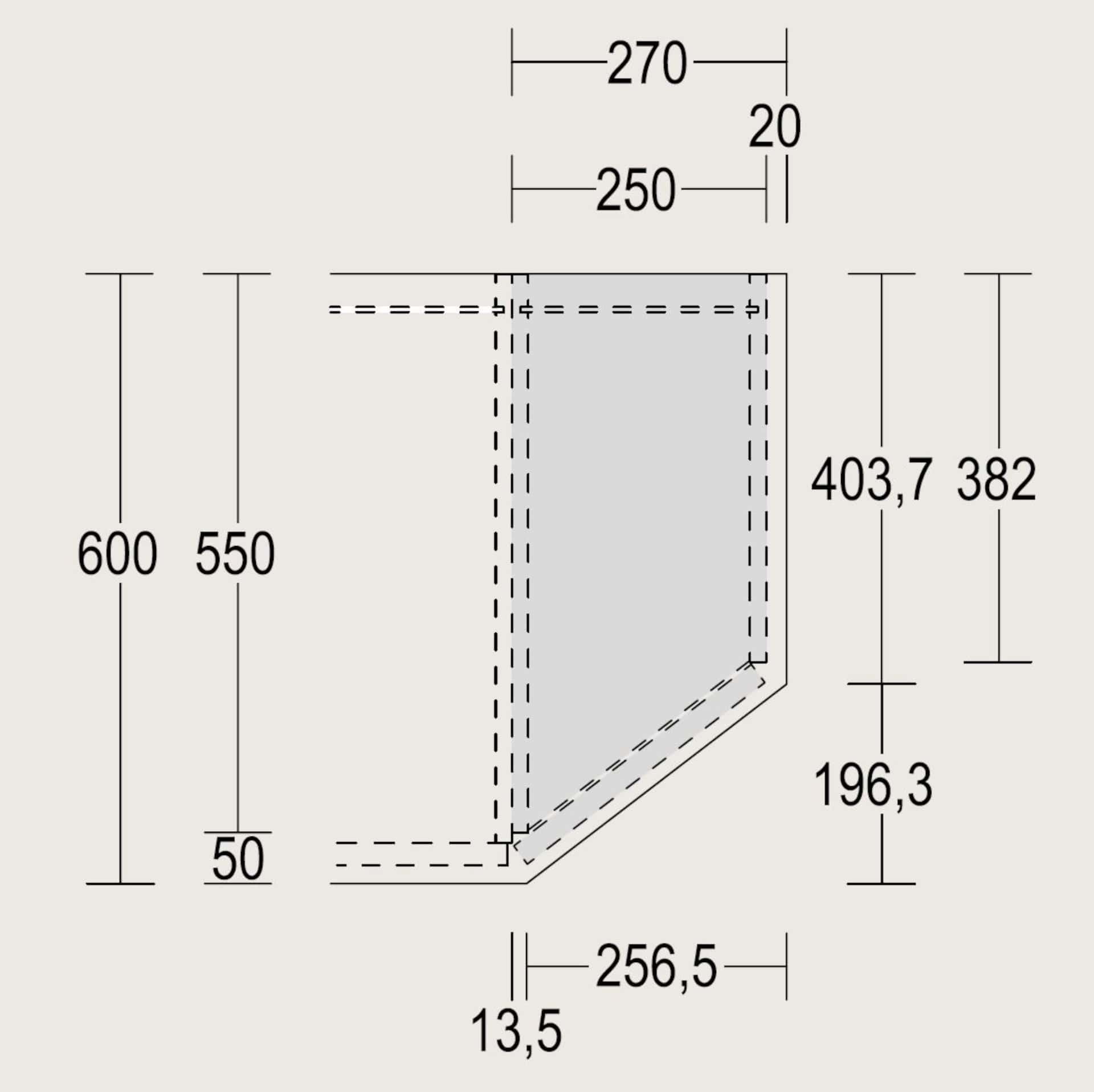 Planmaß Diagnoaler Unterschrank mit 25 cm Breite