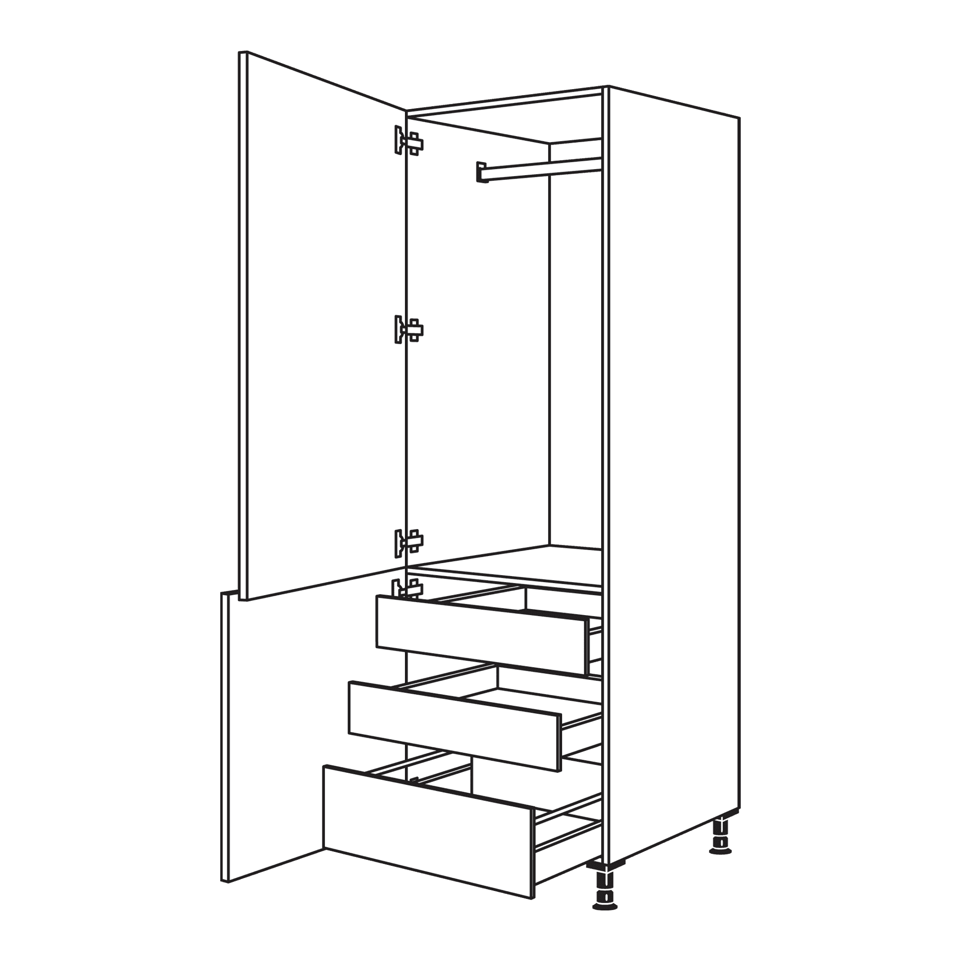Nobilia Garderobenschrank als Hochschank mit Auszügen - Skizze