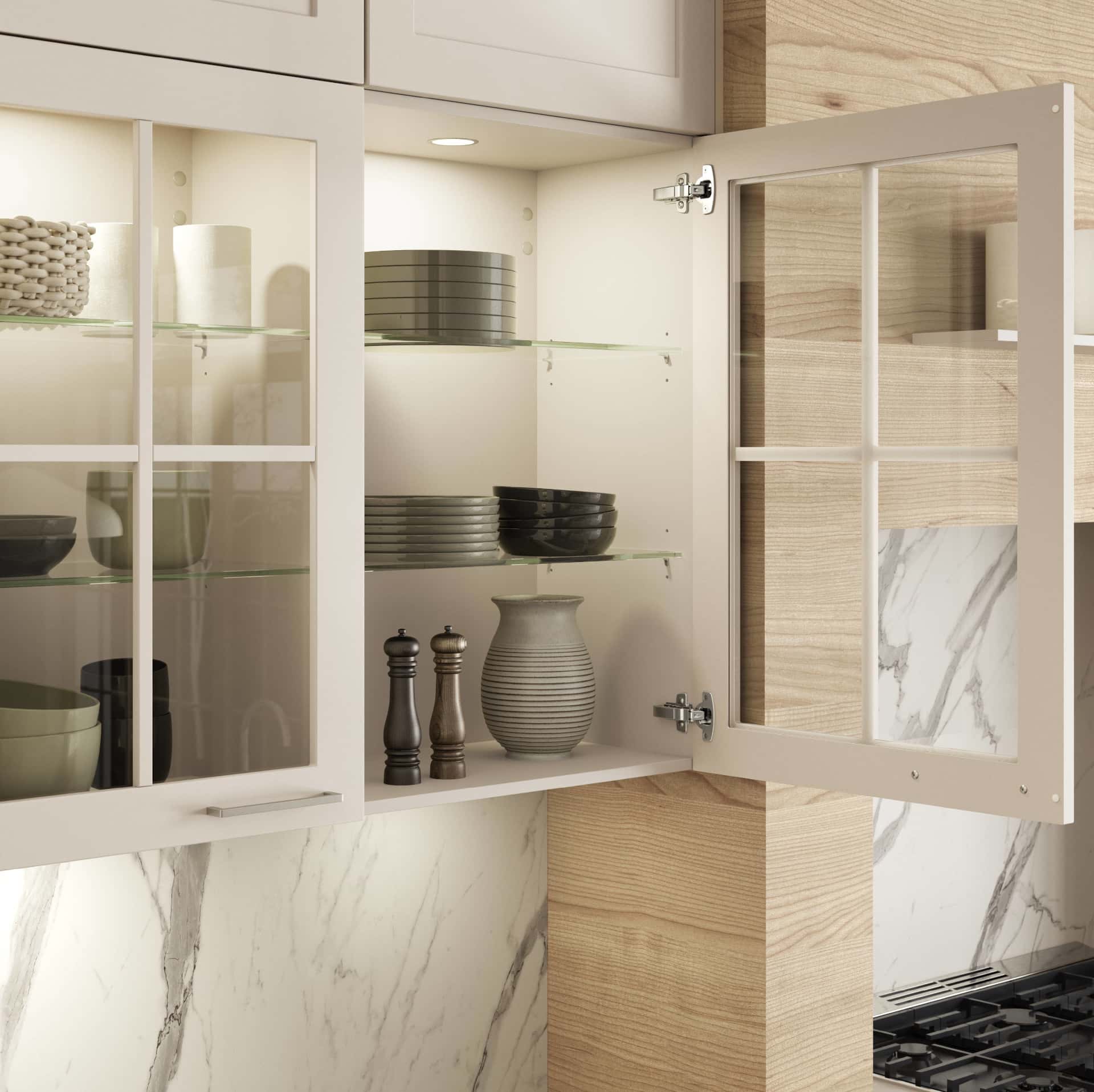 Nobilia Wandschrank mit Glastür Sprossentür mit Klarglas und Front Lack, Weiß matt